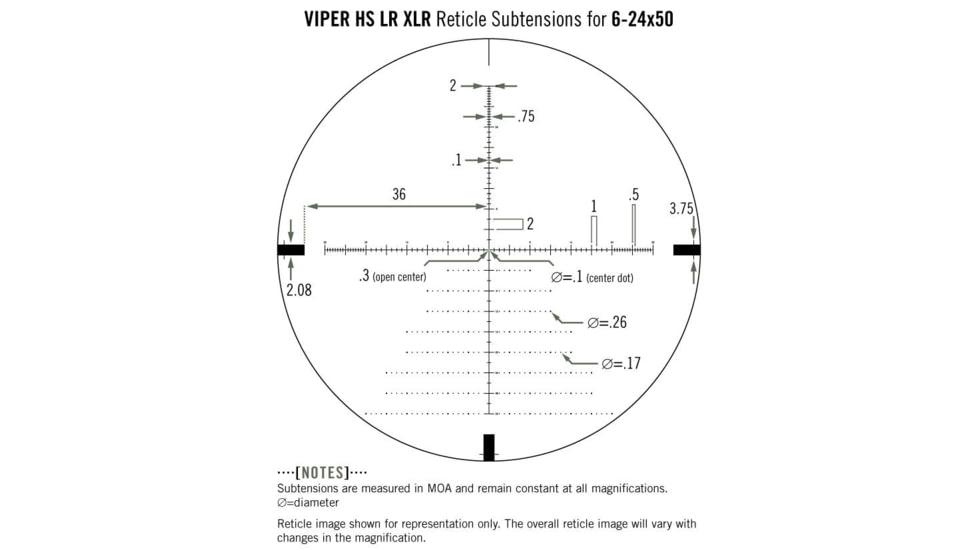 Vortex Viper HS LR 6-24x50mm Rifle Scope, 30mm Tube, First Focal Plane, Black, Hard Anodized, Non-Illuminated XLR MOA Reticle, MOA Adjustment, VHS-4315-LR