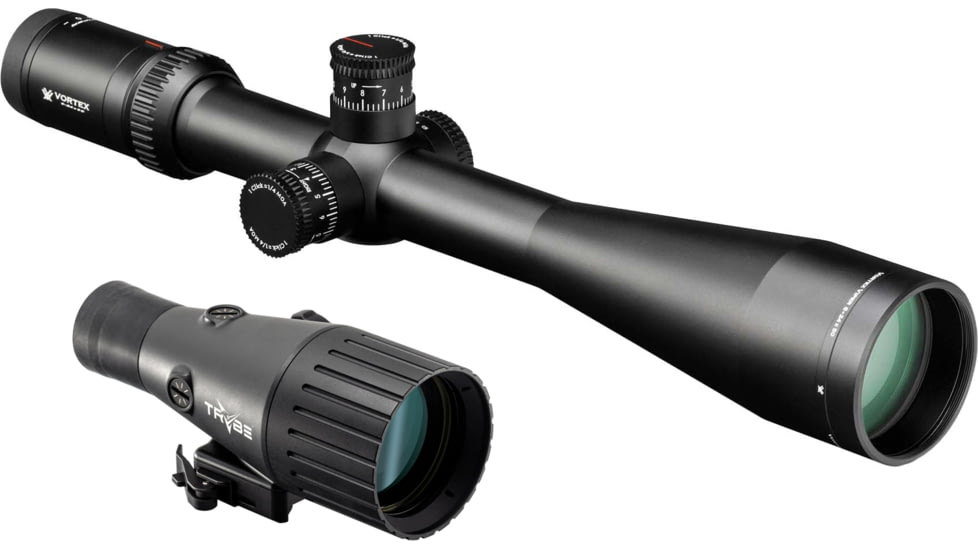 Vortex Viper HST 6-24x50mm Rifle Scope, 30mm Tube, Second Focal Plane, Non-Illuminated VMR-1 MOA Reticle and TRYBE Optics Enhancer Rifle Scope Magnification Quadrupler