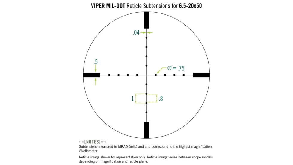 Vortex Viper PA 6.5-20x50mm Rifle Scope, 30mm Tube, Second Focal Plane, Black, Hard Anodized, Non-Illuminated Mil-Dot Reticle, MOA Adjustment, VPR-M-06MD