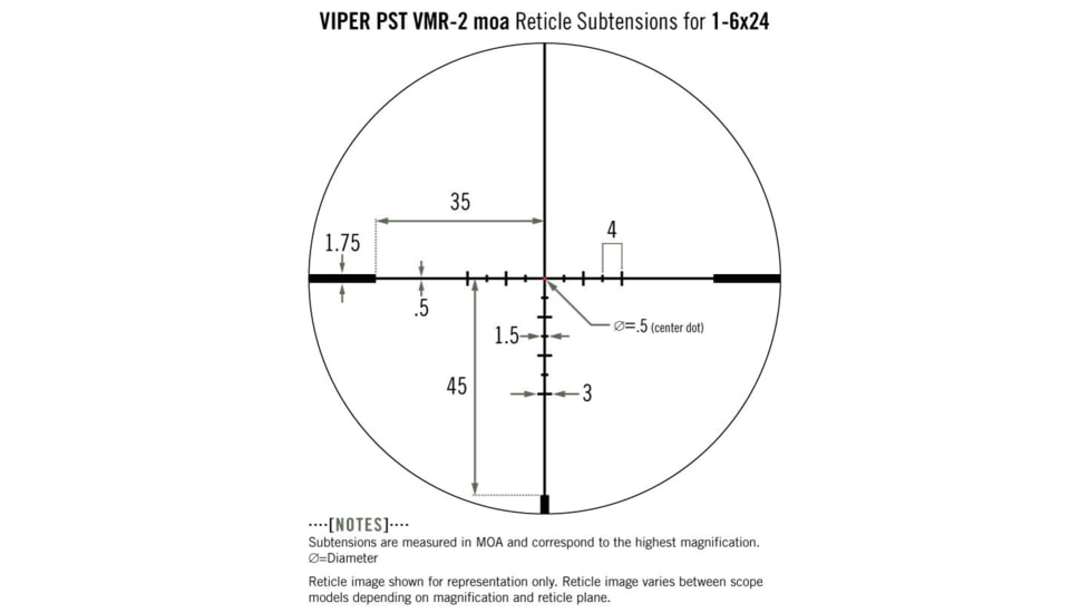 Vortex Viper PST Gen II Rifle Scope, 1-6x24mm, 30mm Tube, SFP, VMR-2 MOA Reticle, Black, PST-1605