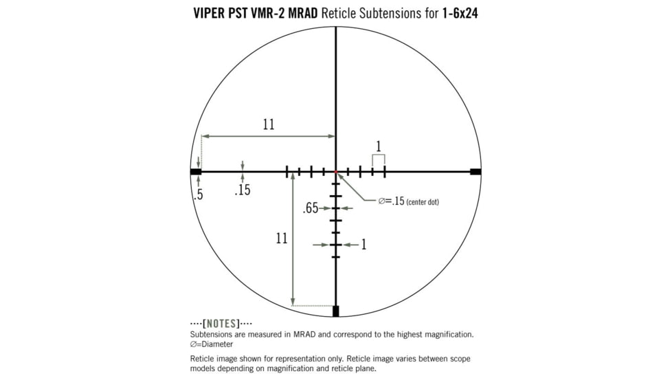 Vortex Viper PST Gen II Rifle Scope, 1-6x24mm, 30mm Tube, SFP, VMR-2 MRAD Reticle, Black, PST-1607
