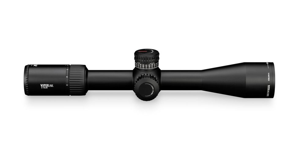 Vortex Viper PST Gen II 3-15x44 mm Rifle Scope, 30 mm Tube, First Focal Plane, Black, Hard Anodized, Red EBR-7C MOA Reticle, MOA Adjustment, PST-3156