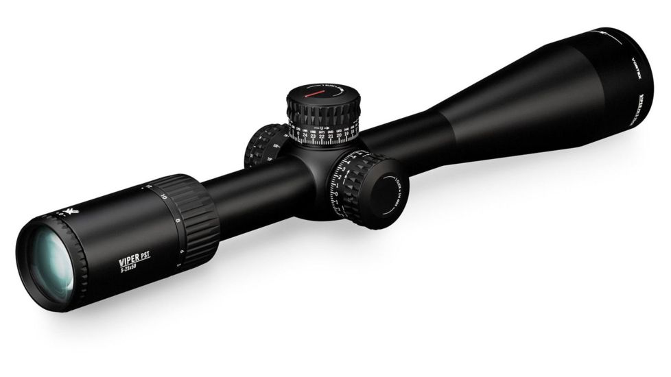 Vortex Viper PST Gen II 5-25x50 mm Rifle Scope, 30 mm Tube, First Focal Plane, Black, Hard Anodized, Red EBR-7C MOA Reticle, MOA Adjustment, PST-5256