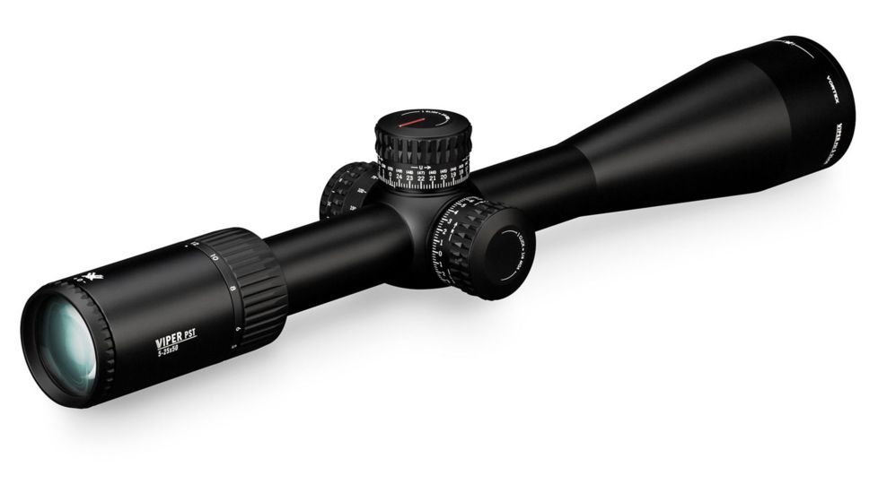 Vortex Viper PST Gen II 5-25x50 mm Rifle Scope, 30 mm Tube, First Focal Plane, Black, Hard Anodized, Red EBR-7C MRAD Reticle, Mil Rad Adjustment, PST-5259