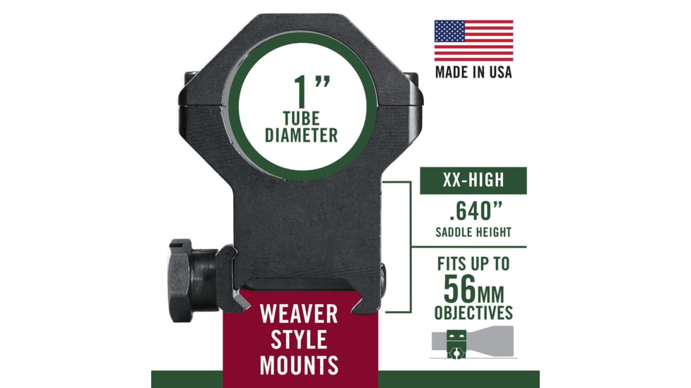Weaver 1in Four Hole Skeleton Rifle Scope Rings, X-High, Matte Black 48362