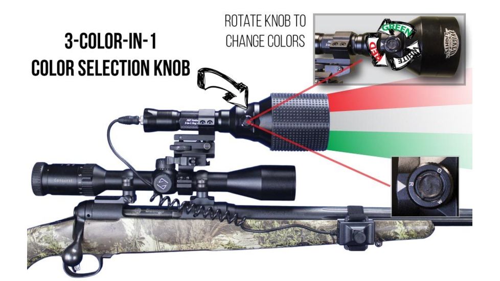 Wicked Hunting Lights A67iC 3-Color-In-1 Night Hunting Gun Light Kit, Green/Red/White, W2021