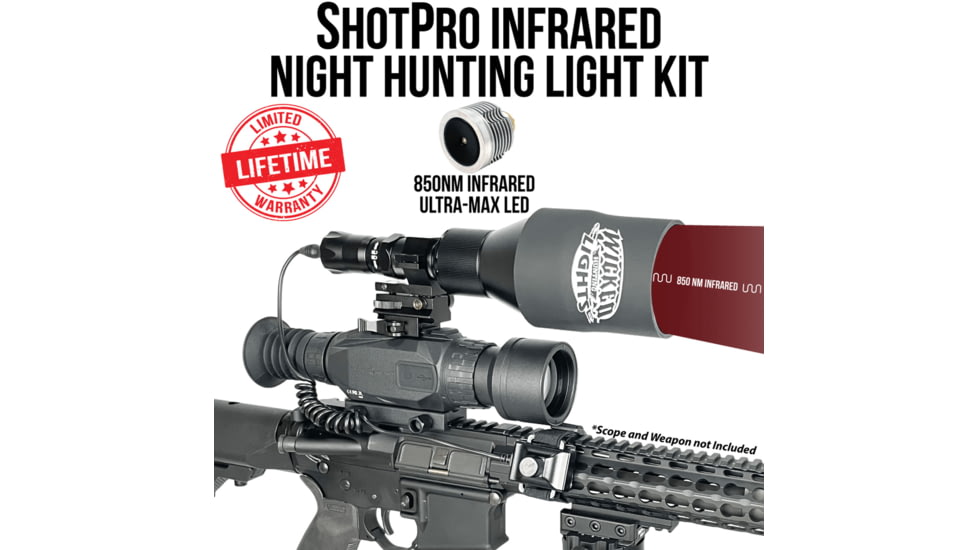 Wicked Hunting Lights ShotPro Ultra-Max LED Extreme Range Night Hunting Light Kit, 850nm Infrared, W2095