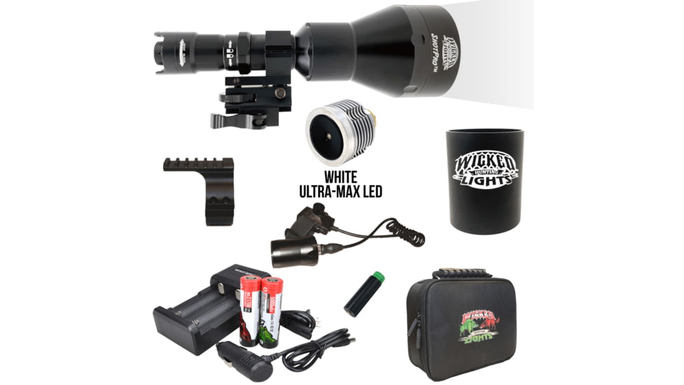 Wicked Hunting Lights ShotPro Ultra-Max LED Extreme Range Night Hunting Light Kit, White, W2094