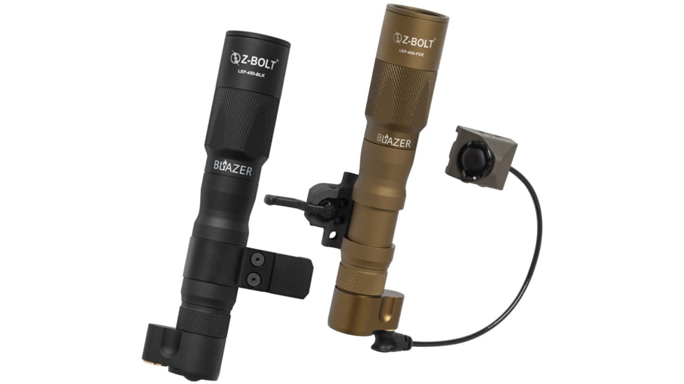 Z-Bolt Blazer LEP Weapon Light - Dual Fuel - Hot Button &amp; ARMS Mount, Black, LEP-18650-PORT-HBR-IB-17S