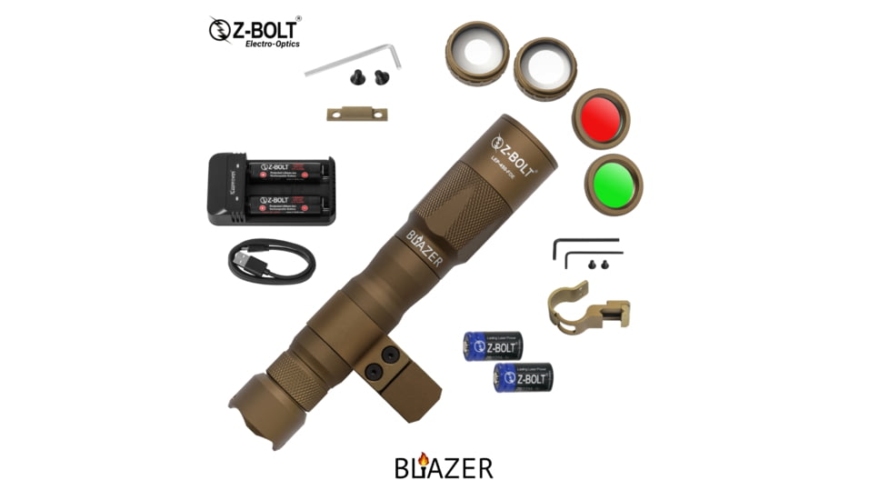 Z-Bolt Blazer LEP Weapon Light and ARMS Mount - Dual Fuel - 18650, CR123A, FDE, LEP-18650-FDE-PHCF-17S