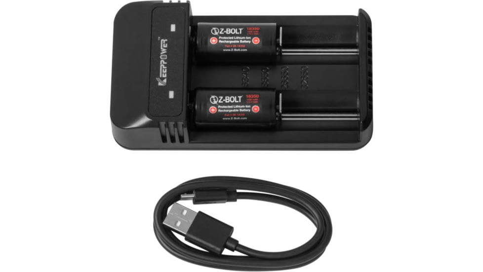 Z-Bolt Rechargeable 18350 Batteries &amp; 2x Slot Chargers for High Discharge Flashlights, Weapon Lights &amp; Illuminators, BATTS-2x-18350-CHRG